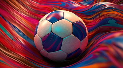 Fototapeta premium Hyper-Realistic Football: Vivid Colors and Psychedelic Visuals in Electrifying Action. Perfect for Sports Advertising, Posters, and Digital Campaigns. Generative AI