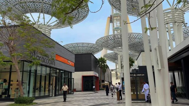 Dubai, UAE- 04232023; View of Ain Dubai with fountan. High quality 4k footage