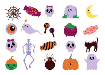 Cute halloween graphic elements -  Hand drawn set vector illustration.