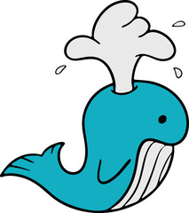 Blue Whale Kawaii Cute Sea Animal Water Splash Ocean Deep Sea Marine Creature Vector