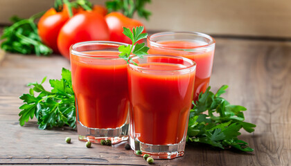 Tomato juice with parsley and pepper, selective focus