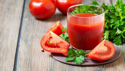 Tomato juice with parsley and pepper, selective focus