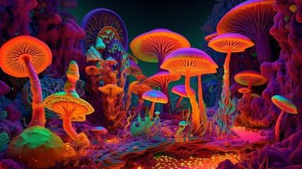 Psychedelic Dreamscape, Hyper-Realistic Art with Vibrant Colors and Mind-Bending Background. Generative AI