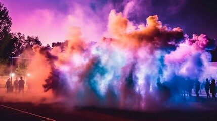 indigo, purple and lavender Smoke Bombs with Backlighting Effects, Event Celebration and Festive Concept. Generative AI