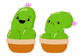 Flaccid penis, infertility, premature ejaculation. Impotence erection. Soft penis, sluggish erection. Erectile dysfunction. Cactus. Sexual disorder. Stock vector illustration.