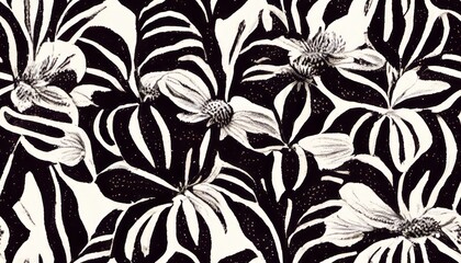 Ikat seamless pattern. Fancy textile design. Vector illustration in white and black colors. Tapestry print in ethnic style.