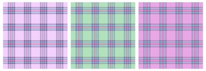 Tartan check plaid texture seamless pattern in pink, blue,green, yellow, white Modern print in barbie ken style for fashion, home decor and stationary Scottish vichy texture Vector illustration