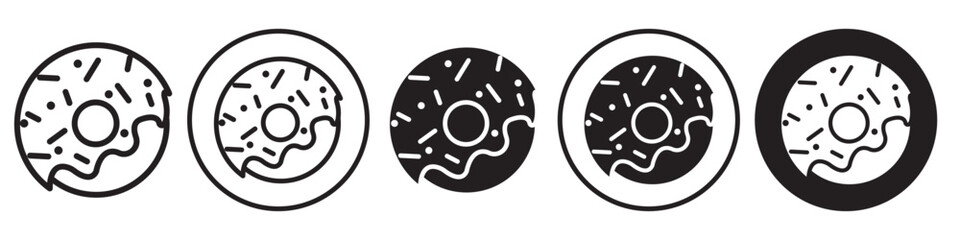 Donuts icon. Flat symbol of round sweet donut with sprinkle toppings. Vector set of bakery snack in cafe.