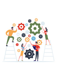 Flat Style And Flat Art Of 4 Corporate People With Gear Vectors