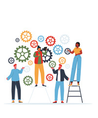 Flat Style And Flat Illustration Art Of 4 Corporate People With Gear Vectors