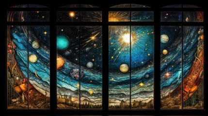  Antique stained glass windows depicting cosmic scenes of a distant tomorrow | generative ai