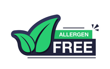 Allergen free label or allergen free icon in flat style. Sticker for non allergenic products and hypoallergenic materials, symbols of packaging of safe products. Vector illustration.