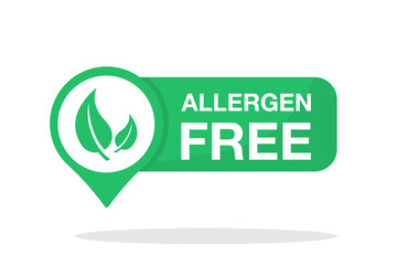 Allergen free label or allergen free icon in flat style. Sticker for non allergenic products and hypoallergenic materials, symbols of packaging of safe products. Vector illustration.
