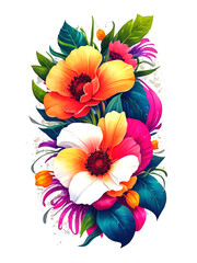 3d flowers bouquet set illustration with a white background generative ai