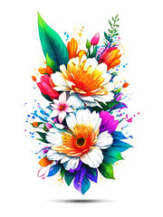 3d flowers bouquet set illustration with a white background generative ai