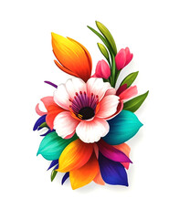 3d flowers bouquet set illustration with a white background generative ai