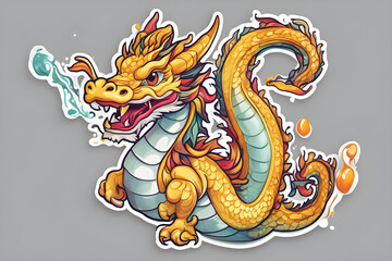 Bright cute gold Chinese dragon, vintage T-shirt design, 3D vector art, fantasy art, watercolor effect, digital painting,generative ai