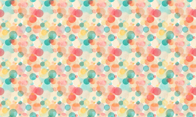 Seamless pattern with a lot of watercolor painting dots in red, yellow, green and white dots