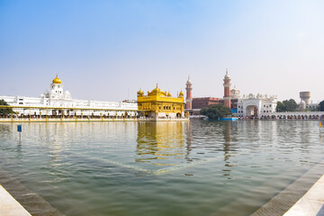 Beautiful view of Golden Temple (Harmandir Sahib) in Amritsar, Punjab, India, Famous indian sikh...