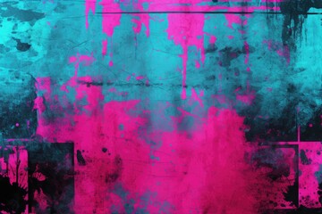 Obraz na płótnie Canvas Neon Nocturne in Distressed Art Background - Nighttime Grunge Texture - Dancing in Shades of Neon Pink, Piercing Laser Blue, and Black - Grunge Wallpaper Created with Generative AI Technology