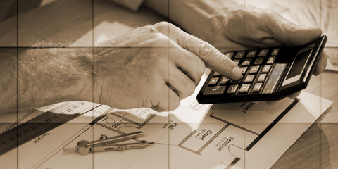 Architect working on a project, geometric pattern