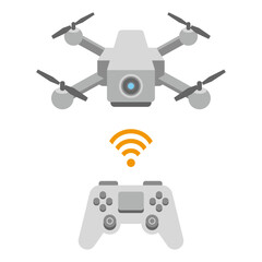 シンプルなイラスト_白いドローン,リモコン,コントローラー,カメラ