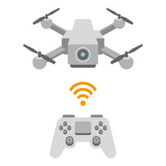 シンプルなイラスト_白いドローン,リモコン,コントローラー,カメラ
