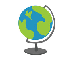 World globe with stand vector set. Globe of planet earth vector illustration for concept of kid learning or world travelling. Flat vector in cartoon style.