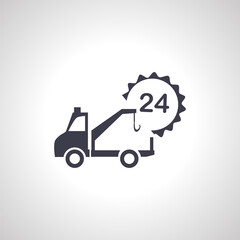 car evacuation service icon. Tow truck with 24 number icon,