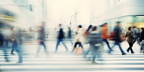 Motion blurred people crossing the pedestrian in Tokyo - obrazy, fototapety, plakaty