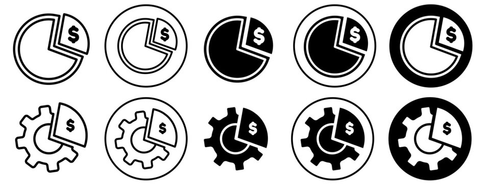 Equity icon. Symbol of money management or allocation in share market and invest capital of business finance. Flat vector set of revenue markup of loan. Outline sign of wealth pie chart