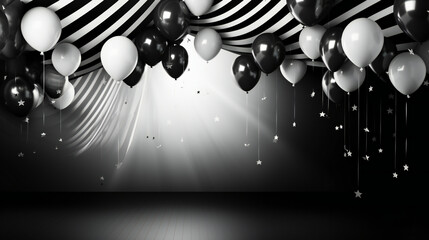 Black and white theme Party Background with empty copy space. Generative AI.