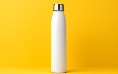 White empty stainless thermo bottle mock up with space generative ai - obrazy, fototapety, plakaty