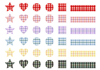 チェック素材ボタンやバナーにおすすめ_ハート,丸,四角,星