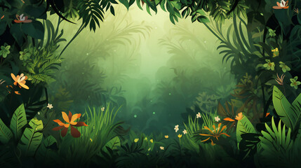 Jungle theme Party Background with empty copy space. Generative AI.