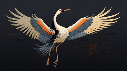 flying crane bird. inspired by Japan crane bird flying  - obrazy, fototapety, plakaty