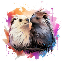 A heartwarming and joyful encounter in a Watercolor Porcupine T-shirt Design, the porcupine shares a playful moment, Generative Ai