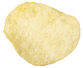 Single potato chip isolated on white background.