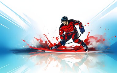 Sport Hockey player illustration with copy space for text generative ai - obrazy, fototapety, plakaty