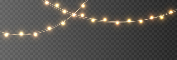 Fototapeta na wymiar Vector Christmas lights. Christmas garland PNG. Christmas light PNG. Christmas decoration, LED lamps.