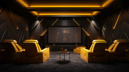 Title 3d home cinema room with yellow lights