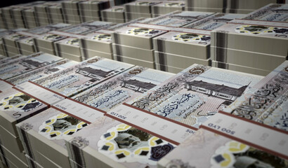 Fototapeta na wymiar Libya Dinar money banknotes print and printing 3d illustration