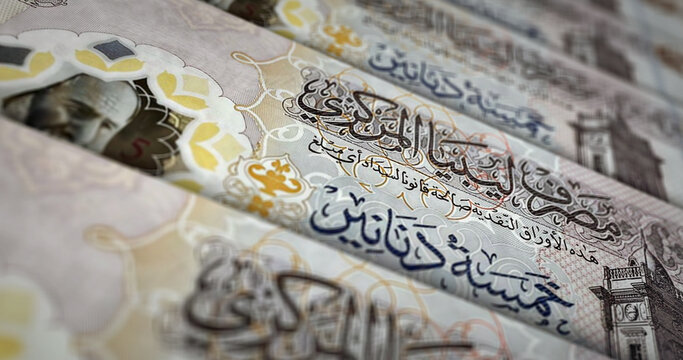 Libya Dinar money banknotes print and printing 3d illustration