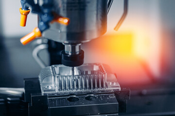 Process working CNC turning cutting milling metal Industry machine iron tools with splash water. © Parilov