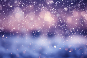 Fluffy Snowflakes Falling Against a Twilight Sky with Hints of Purple , Christmas sky, bokeh Generative AI
