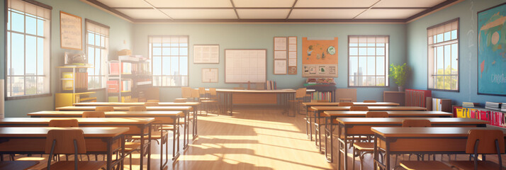High school classroom interior. 3d illustration