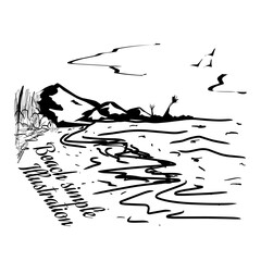 simple sketch of a beach scene, hand drawn over a white background. vector illustration