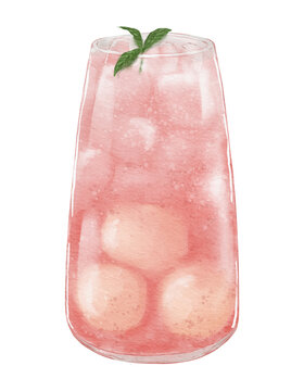 Watercolor lychee soda watercolor  isolated element