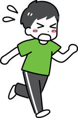 頑張って走っているスポーツウェアの若い男性(全身)