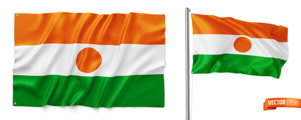 Vector realistic illustration of Niger flags on a white background.

